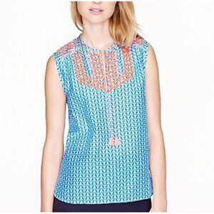 J.Crew Embroidered Tassel Top in Arrow Print Seashore 10